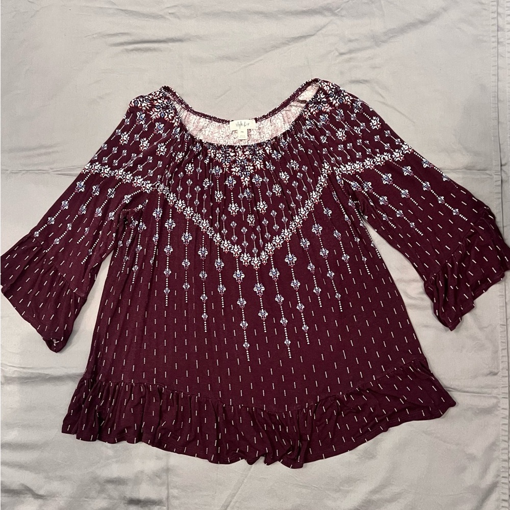 Style & Co. Burgundy Embroidered Blouse